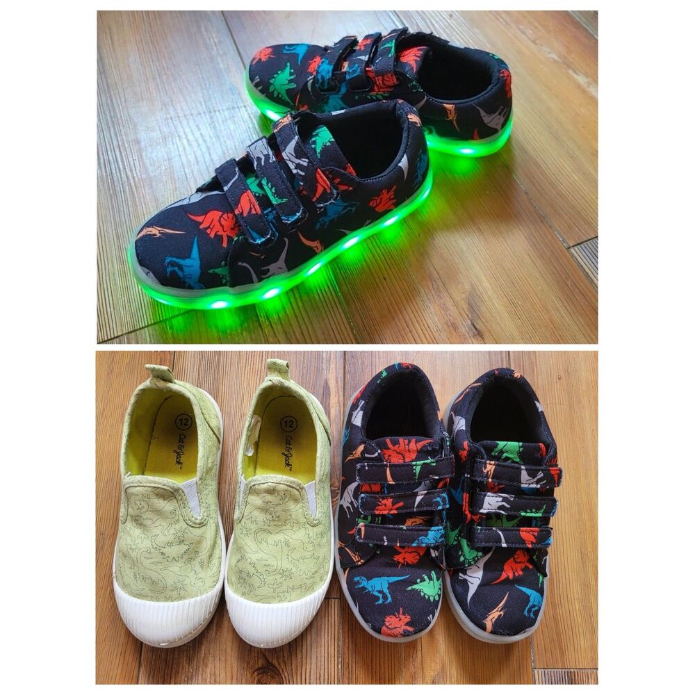 Boys Size 12 Dinosaur Shoes Light-Up Sneakers FabKids Cat & Jack Toddler Dino
